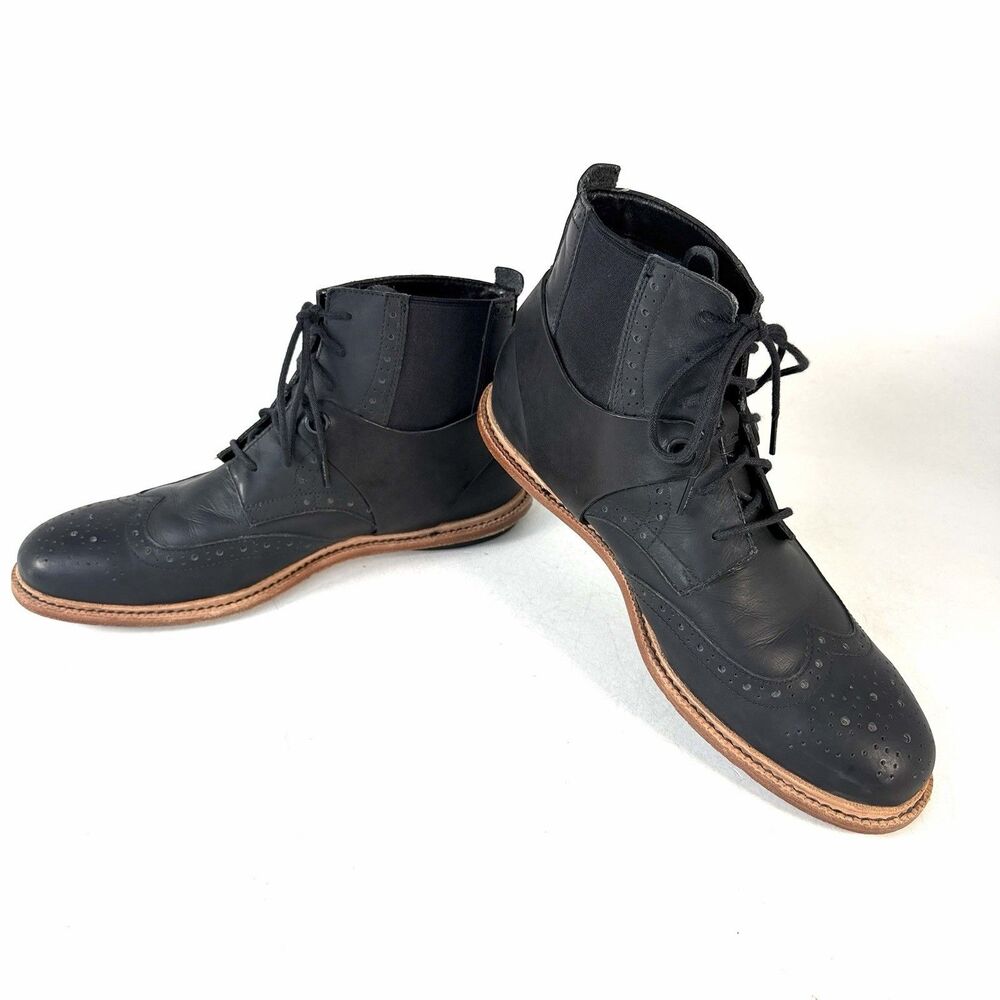 Tsubo Men’s Winslow 8319 Black Leather Wingtip Boots US Size 10 EU43 Uk 9